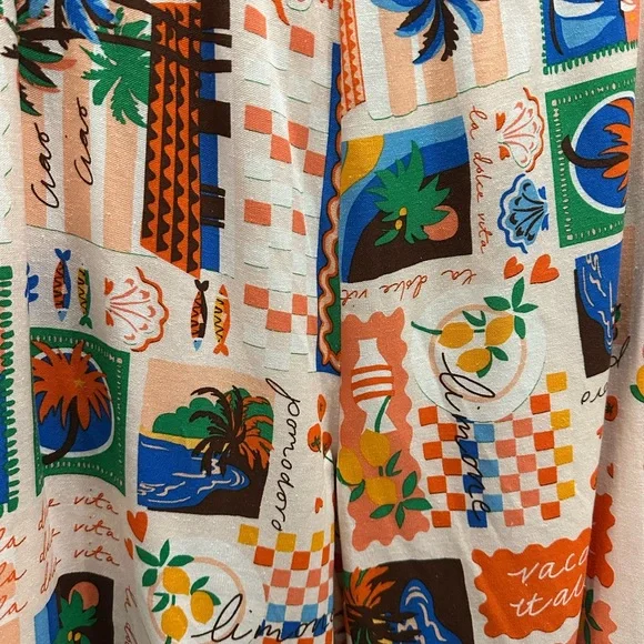 NWT Sugarlips Orange Colorful Graphic Print wide leg Pants 2x boho vacay spring - Picture 2 of 8